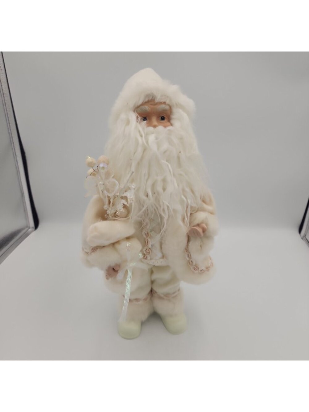 Holiday Time 12" Santa Claus Papa Noel Braided Trim Fur Suit Bearing Gifts 2016
